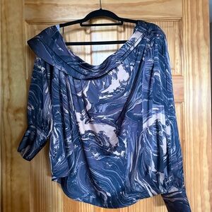 Express Blue and Cream Marble Print Blouse
